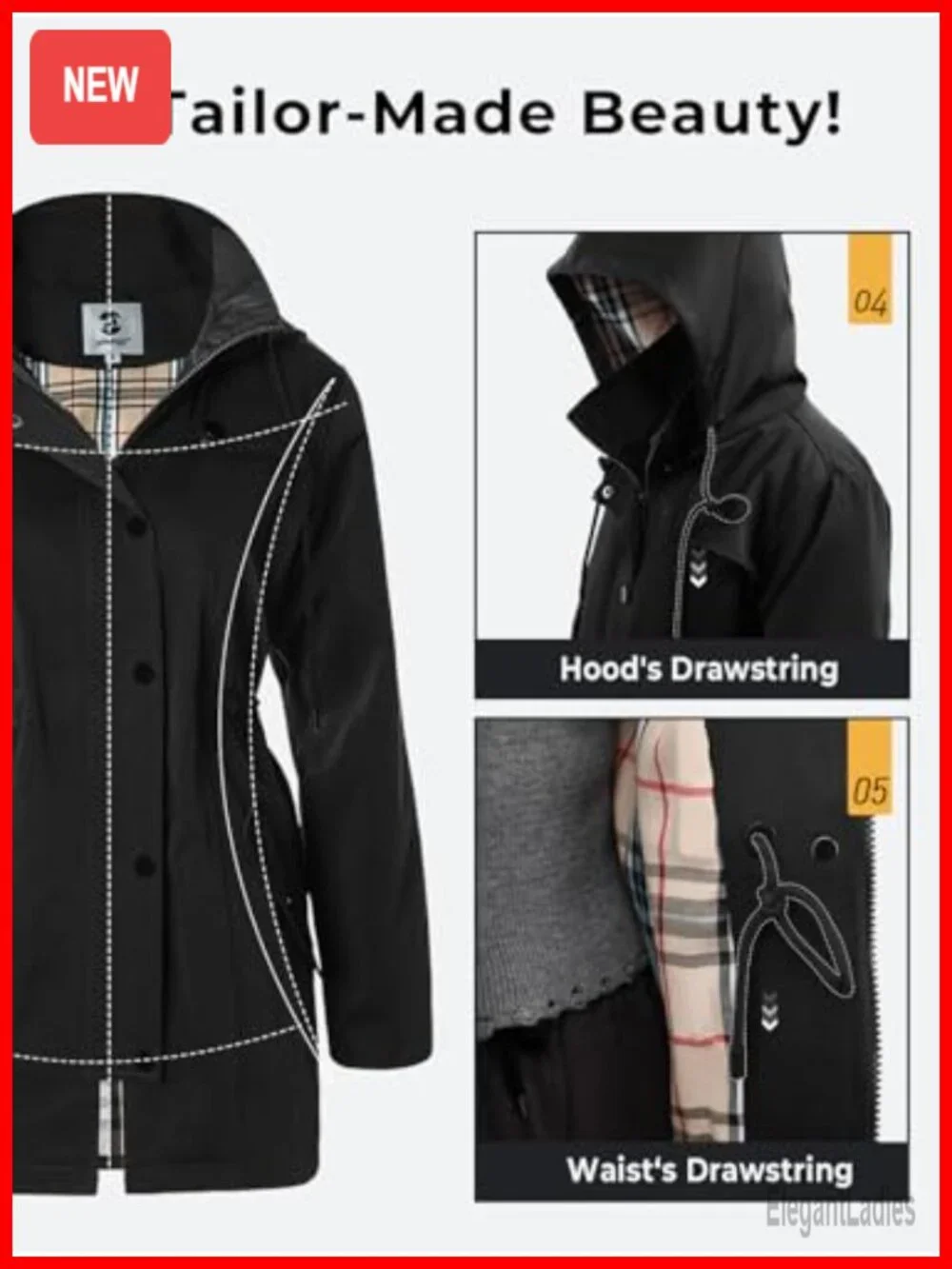 Women's Long Hooded Rain Jacket Outdoor Raincoat Windbreaker Water Resistant
